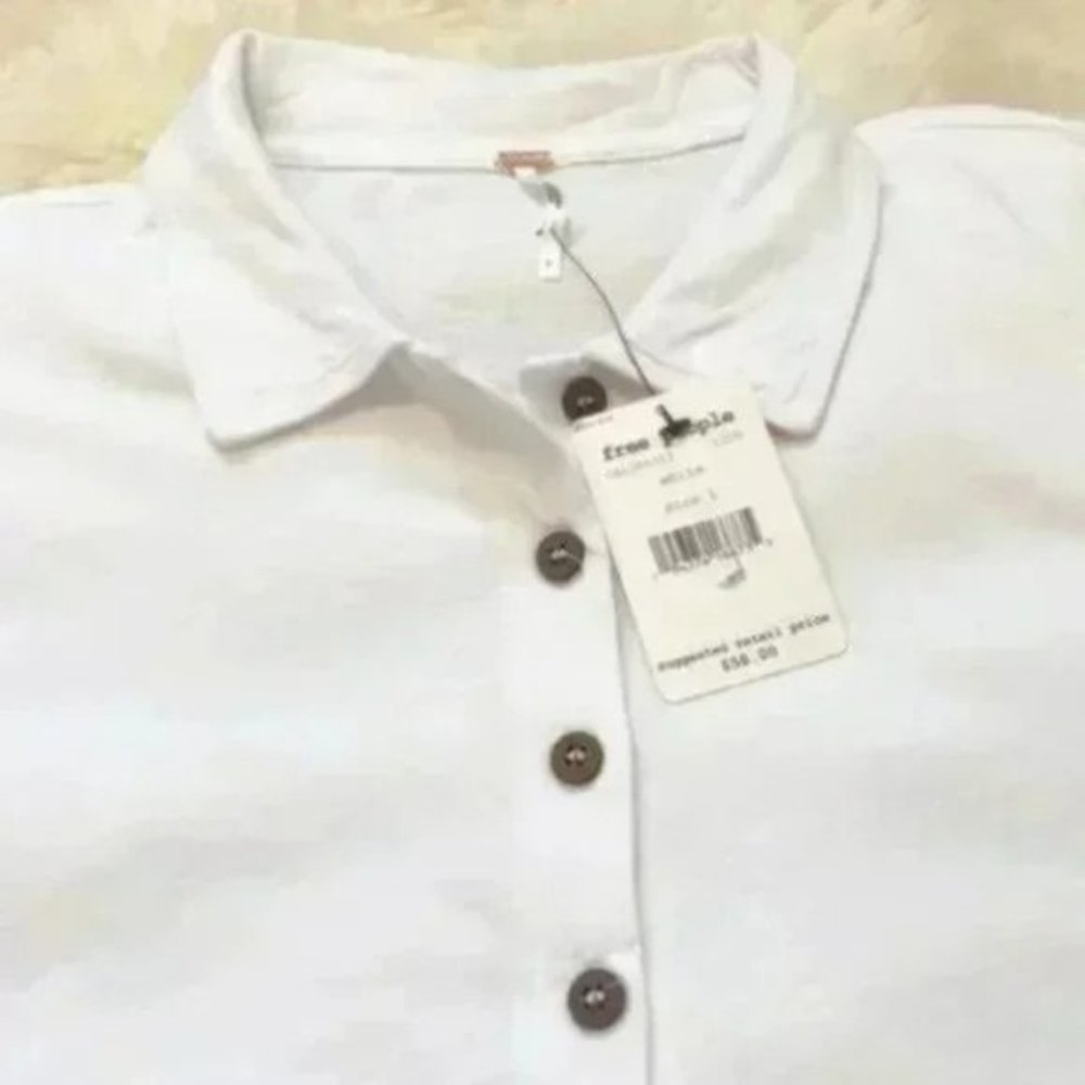 Free People Weekend Rush Henley Tee in White. L - Picture 4 of 8